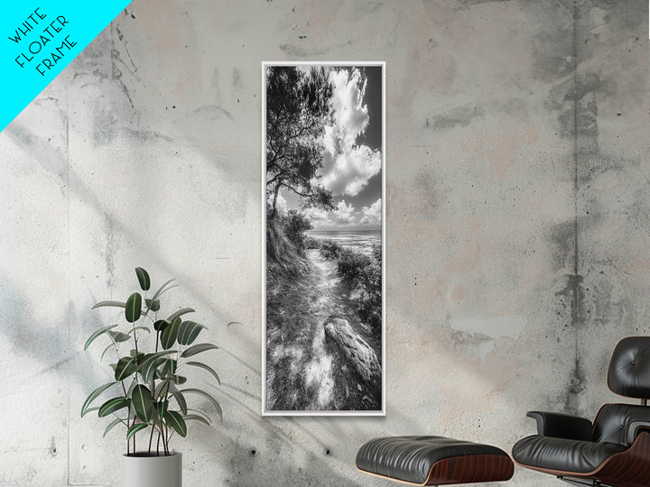 Coastal Nature Trail, Ocean Path View, Tranquil Landscape, Framed Canvas Print, Beach House Art, Bathroom Wall Art, Game Room Wall Art