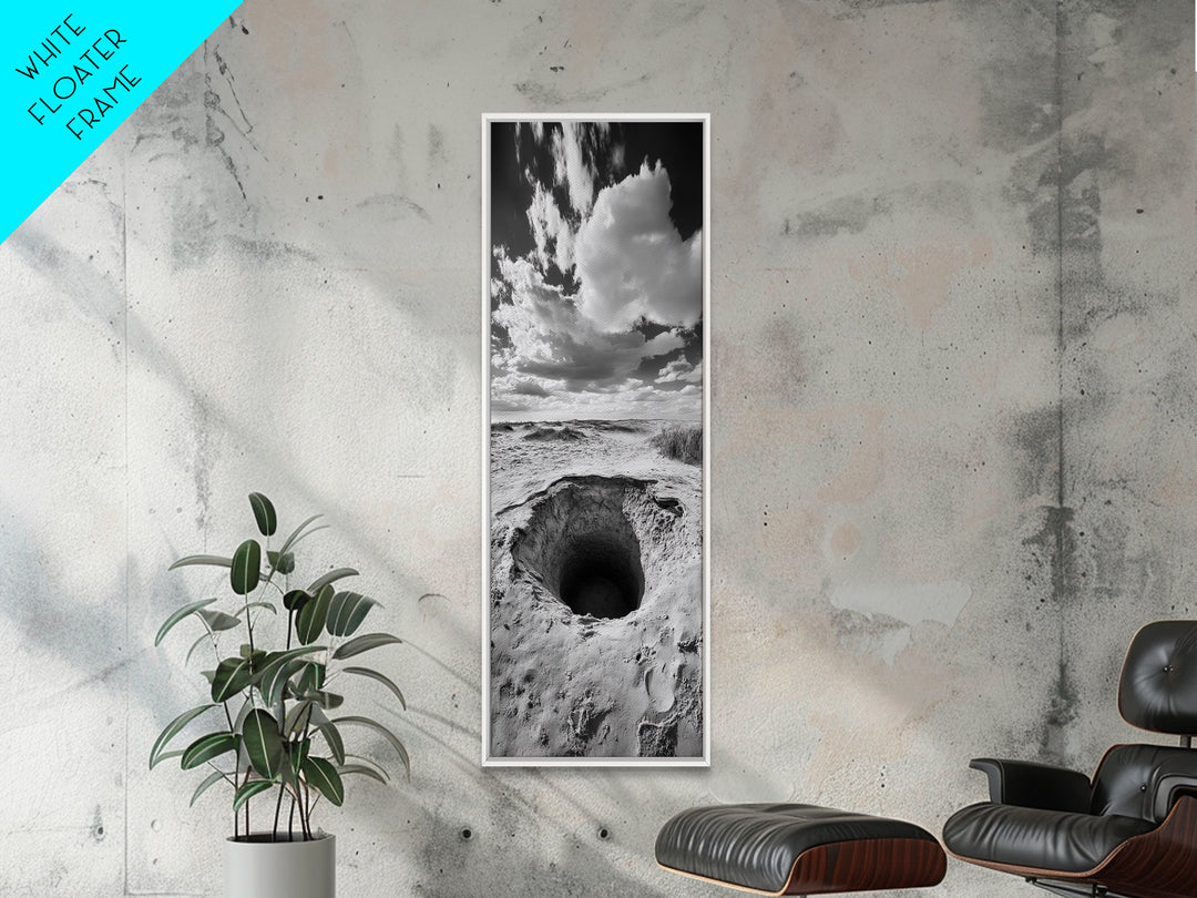Desert Sinkhole Scene, Mysterious Landscape, Surreal Earth Art, Framed Canvas Print, Moody Bedroom Print, Office Wall Art, Cabin Wall Art
