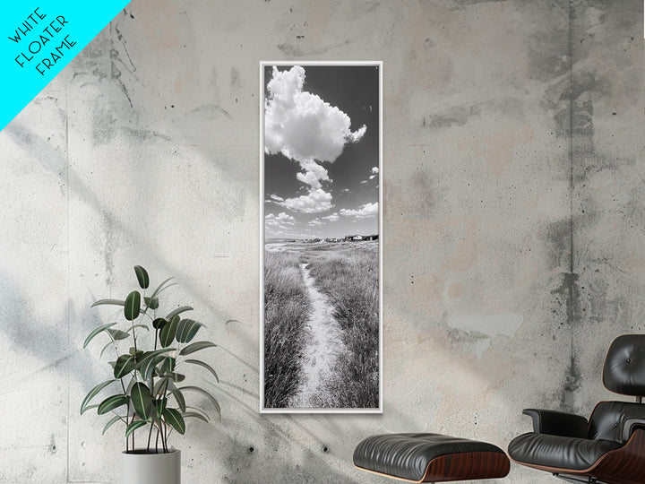 Countryside Trail View, Open Prairie Path, Farmhouse Nature, Framed Canvas Print, Entryway or Rustic Living Room Art, Beach House Decor