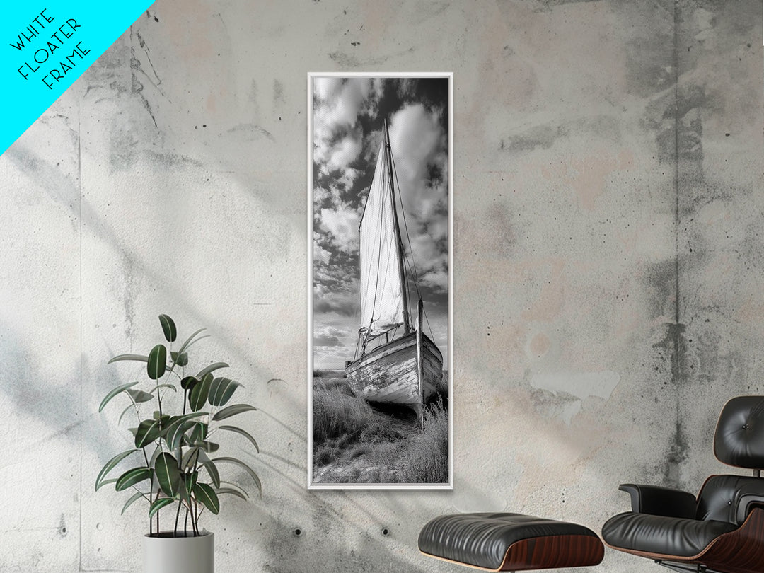 Weathered Sailboat Scene, Coastal Rustic Charm, Seafaring Wall Decor, Framed Canvas Print, Nautical Bathroom or Hallway Art, Ocean Decor