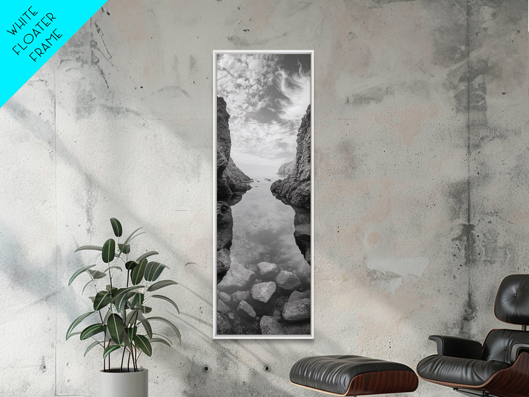 Rocky Ocean Cove, Peaceful Coastal Passage, Zen Nature Art, Framed Canvas Print, Bathroom Print, Coastal Entryway Wall Art, Beach House Decor