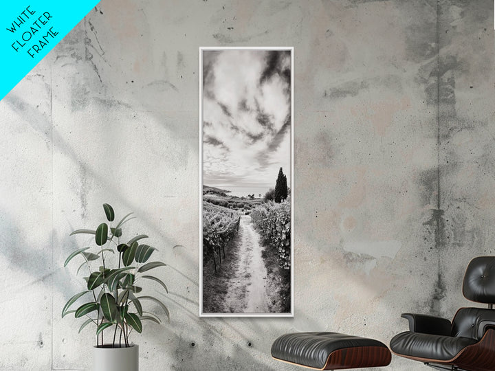 Vineyard Pathway, Scenic Hills, Countryside View, Rustic Charm, Framed Canvas Print, Farmhouse Kitchen Wall Art, Autumn Decor
