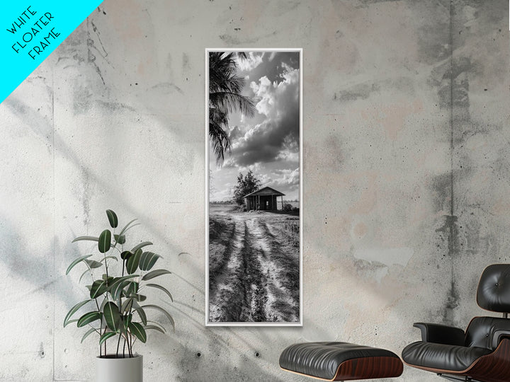 Rustic Cabin, Countryside Road, Farm Field, Palm Trees, Framed Canvas Print, Farmhouse Entryway Wall Art, Fall Landscape,  Den Wall Art