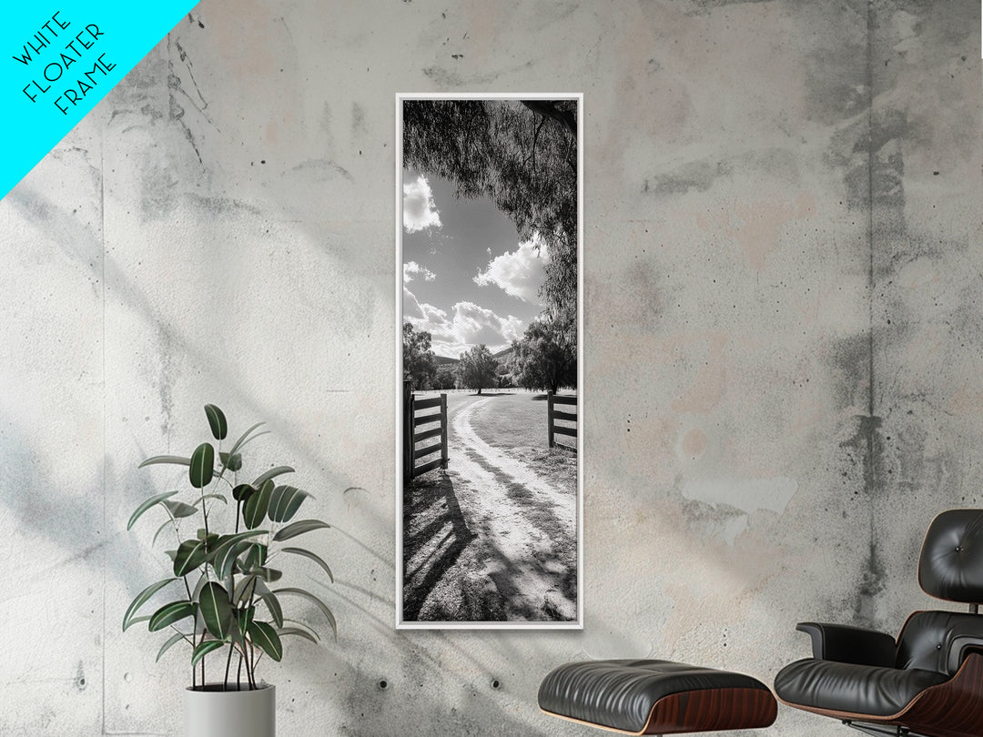 Country Road, Wooden Fence, Open Fields, Tree Shadows, Canvas Print, Rustic Farm Wall Art, Minimalist Nature Photography, Entryway Home Decor