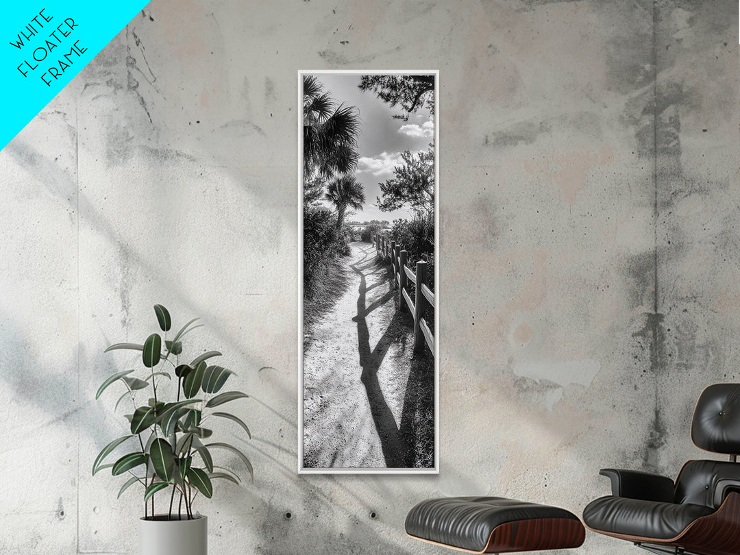 Beach Path, Palm Shadows, Coastal Walkway, Tropical Foliage, Canvas Print, Bathroom or Hallway Wall Art, Coastal Minimalist, Cozy Lodge Decor