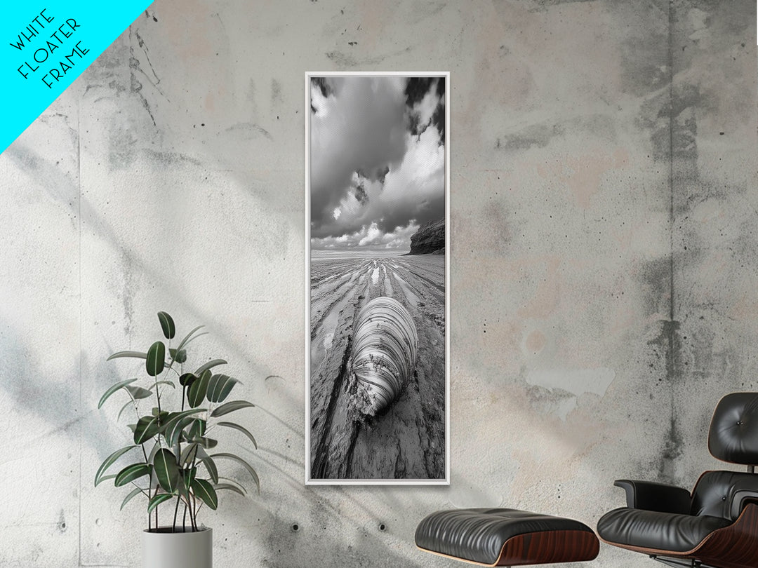 Ocean Clam, Moody Beach, Tidal Lines, Coastal Detail, Canvas Print, Nautical Bathroom Wall Art, Black and White Ocean Decor,  Den Wall Piece
