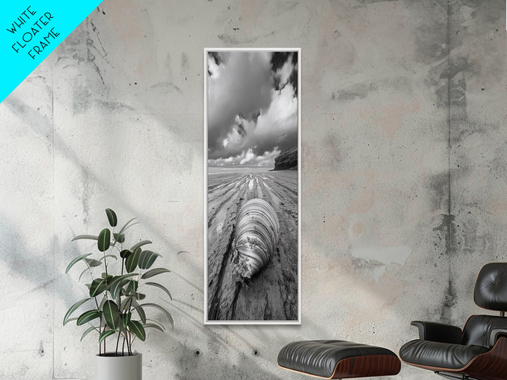 Ocean Clam, Moody Beach, Tidal Lines, Coastal Detail, Canvas Print, Nautical Bathroom Wall Art, Black and White Ocean Decor,  Den Wall Piece