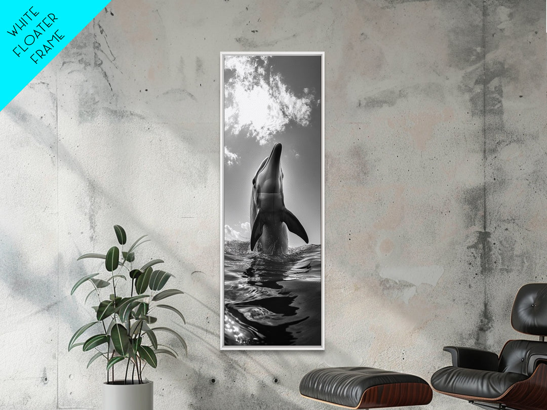 Dolphin Splash, Ocean Play, Marine Wildlife, Canvas Print, Coastal Bathroom Wall Art, Animal Lover Decor, Minimalist Ocean Scene