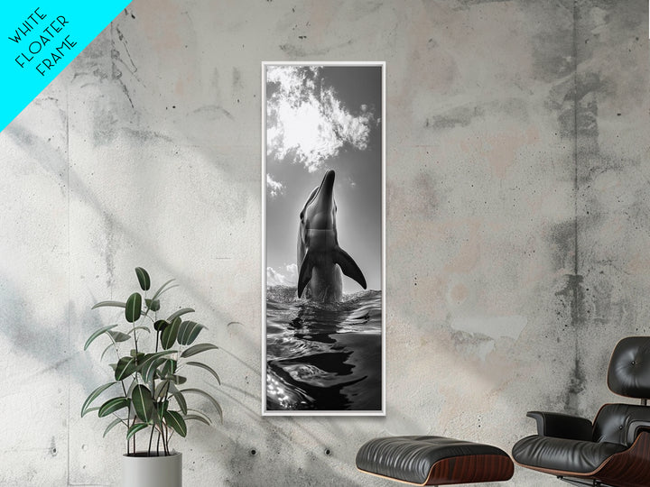 Dolphin Splash, Ocean Play, Marine Wildlife, Canvas Print, Coastal Bathroom Wall Art, Animal Lover Decor, Minimalist Ocean Scene