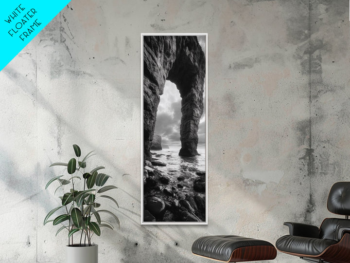 Sea Arch, Coastal Rocks, Ocean Waves, Dramatic Sky, Framed Canvas Print, Coastal Wall Art, Minimalist Beach House Decor, Bedroom Artwork