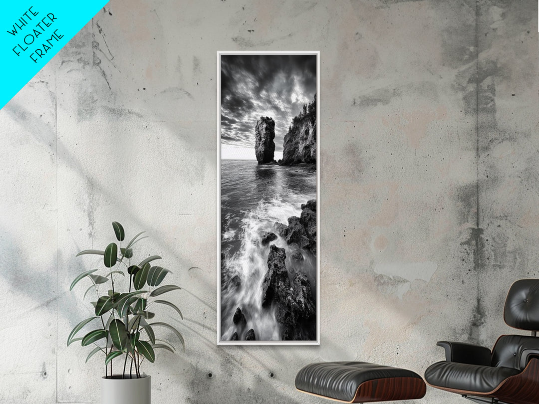 Seaside Cliff, Wild Waters, Rock Formation, Canvas Print, Coastal Landscape Art, Living Room or Office Decor, Moody Ocean Aesthetic