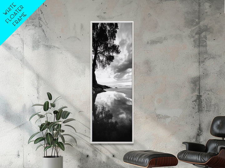 Reflections, Tranquil Shore, Tree Silhouette, Canvas Print, Zen Minimalist Decor, Beach Meditation Space or Spa Wall Art, Minimalist Decor