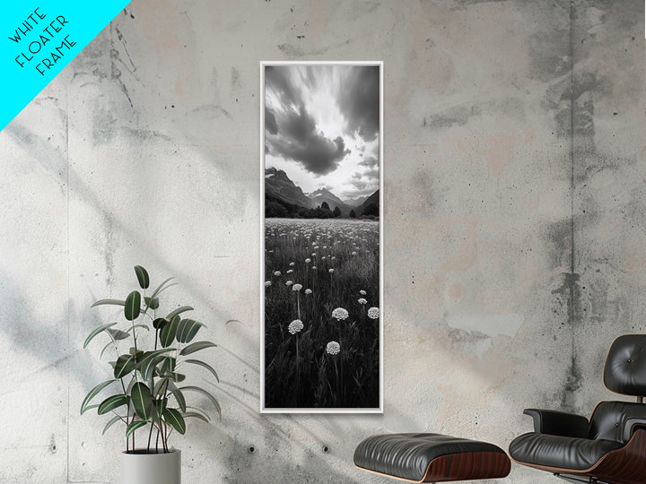 Wildflower Field, Alpine Meadow, Mountain Backdrop, Nature Print, Serene View, Framed Canvas Print, Living Room Wall Art, Rustic Farmhouse Decor