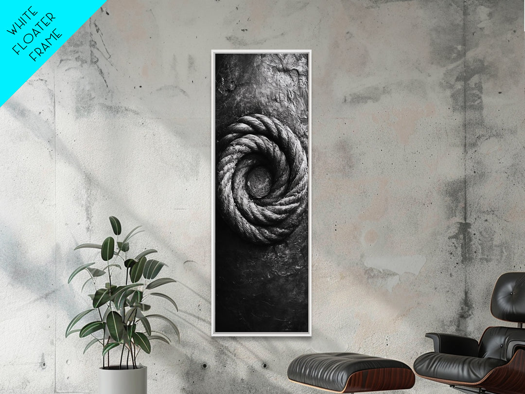 Nautical Rope Closeup, Industrial Texture, Abstract Rustic, Framed Canvas Print, Office Wall Art, Monochrome Art, Modern Nautical Decor