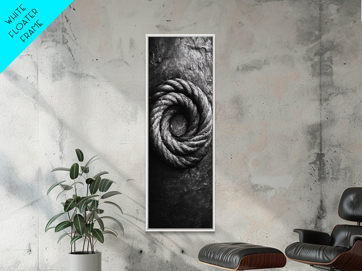 Nautical Rope Closeup, Industrial Texture, Abstract Rustic, Framed Canvas Print, Office Wall Art, Monochrome Art, Modern Nautical Decor
