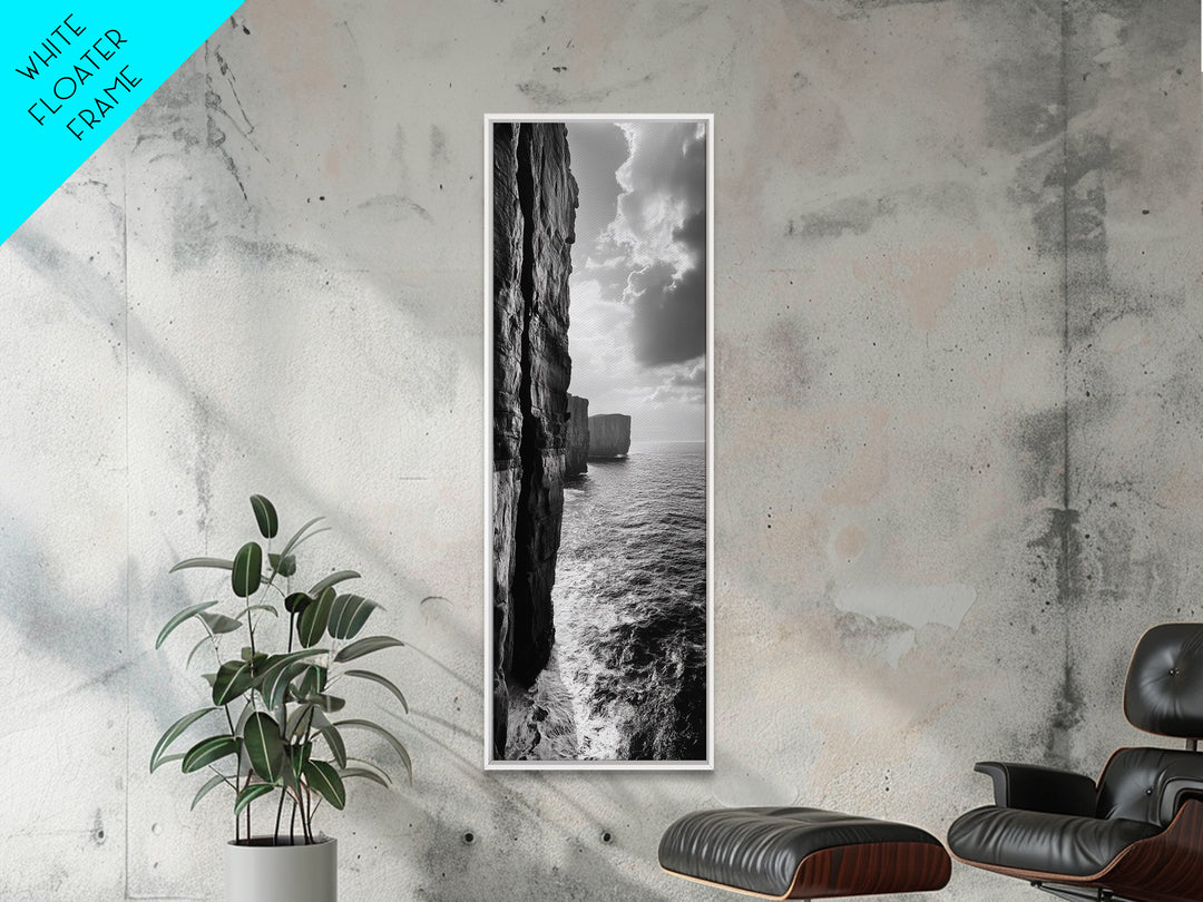 Cliff Edge, Ocean Depth, Moody Seascape, Framed Canvas Print, Coastal Wall Art, Black and White Photography, Office or Study Decor