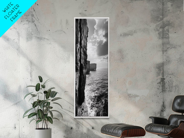 Cliff Edge, Ocean Depth, Moody Seascape, Framed Canvas Print, Coastal Wall Art, Black and White Photography, Office or Study Decor