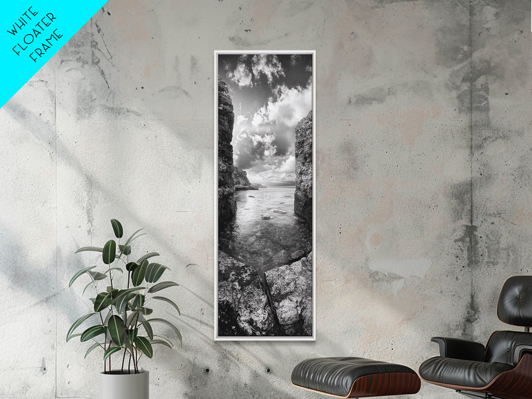 Coastal Cliff Path, Ocean Serenity, Rock Wall Art, Seascape Photography, Framed Canvas Print, Modern Coastal Decor, Bedroom Wall Art