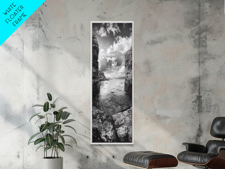 Coastal Cliff Path, Ocean Serenity, Rock Wall Art, Seascape Photography, Framed Canvas Print, Modern Coastal Decor, Bedroom Wall Art