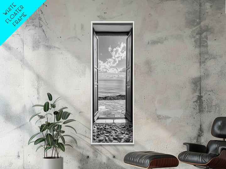 Open Door View, Sea Horizon Art, Dreamy Ocean Photography, Modern Entryway Decor, Framed Canvas Print, Minimalist Style Seascape