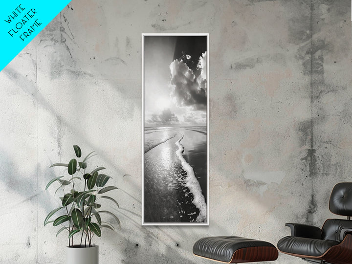 Shoreline Waves Art, Ocean Foam Print, Beach Wall Decor, Coastal Living Room Style, Framed Canvas Print, Tranquil Seascape Minimalist