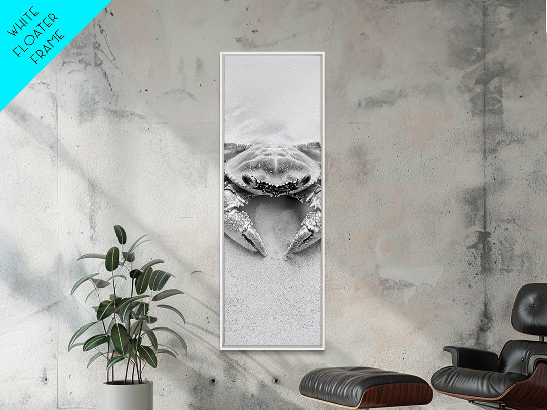 Crab Beach Art, Coastal Animal Print, Ocean Life Wall Decor, Bathroom or Kitchen Style, Framed Canvas Print, Black White Sea Creature