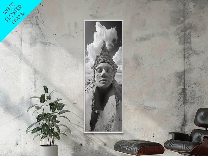 Sand Face Sculpture, Surreal Beach Art, Dreamy Zen Vibe, Boho Bedroom Decor, Framed Canvas Print, Spiritual Minimalist Wall Style