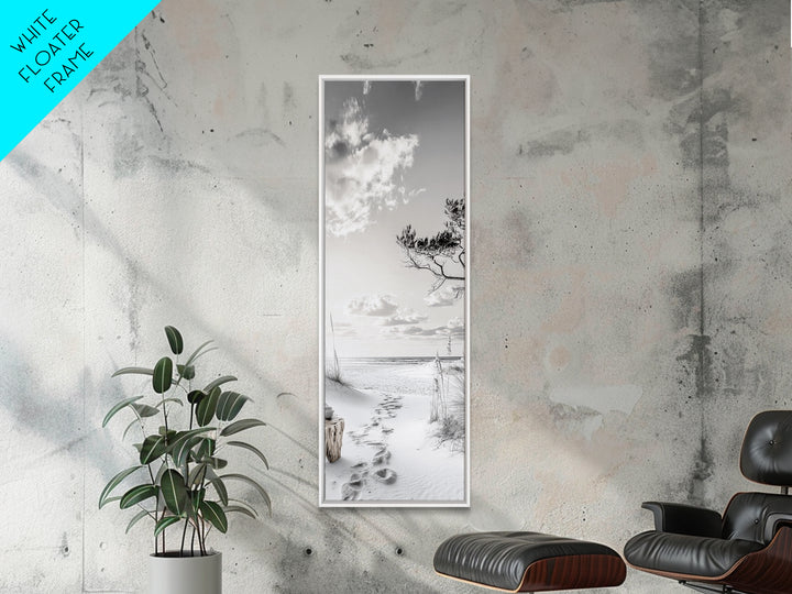 Tranquil Beach Walk, Coastal Pathway Print, Ocean Escape Wall Art, Entryway or Hall Decor, Framed Canvas Print, Serene Natural Style