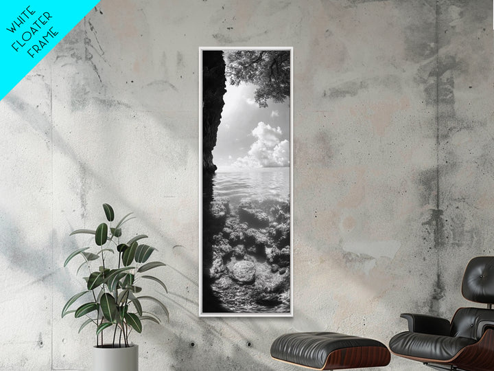 Ocean Cave View, Coastal Water Art, Dreamy Nature Escape Print, Bathroom or Bedroom Decor, Framed Canvas Print, Tranquil Seascape