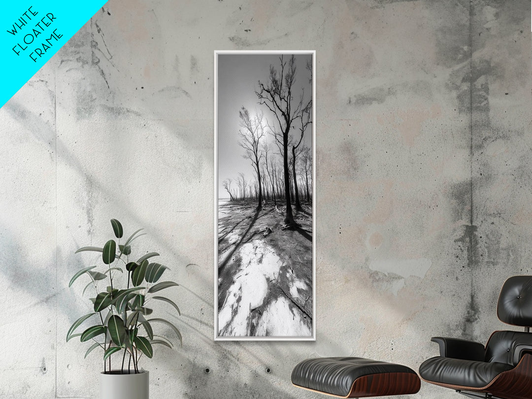 Haunting Tree Silhouettes, Forest Edge, Black White Nature, Desert Trees, Framed Canvas Print, Fall Art, Living Room Wall Art