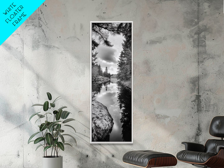 Forest Reflection, Lake Stillness, Tranquil Pines, Nature Calm, Black and White Canvas Print, Bedroom Wall Art, Cabin Vibes