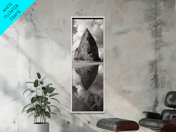 Monolith Reflection, Coastal Rock, Dramatic Seascape, Tidal Pool, Nature Inspired Framed Canvas Print, Modern Hallway Wall Art
