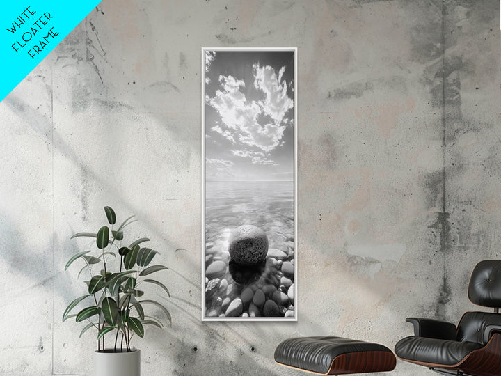Zen Stone, Calm Waters, Smooth Pebbles, Framed Canvas Print, Spa Wall Art, Minimalist Bathroom Decor, Tranquil Home Accent