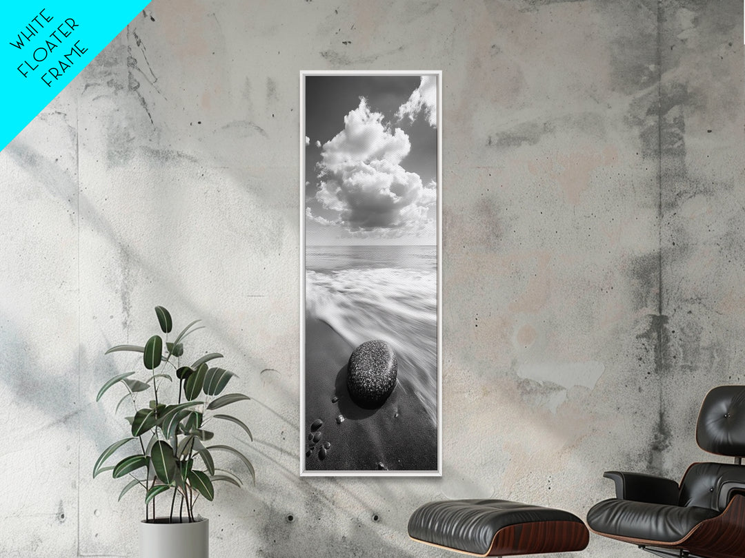 Beach Stone, Ocean Foam, Rolling Waves, Canvas Print, Nature Inspired Art, Coastal Decor, Serene Living Room Wall Art, Tranquil Design