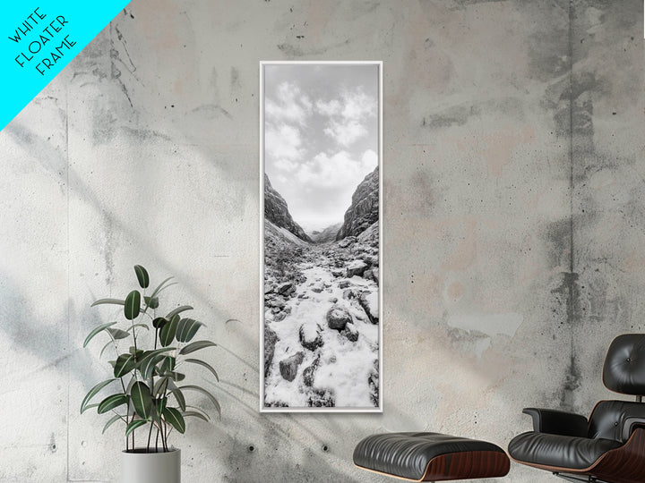 Snowy Pass, Winter Hike, Rocky Trail, Framed Canvas Print, Nature Lover Gift, Minimalist Mountain Art, Bedroom Wall Decor, Living Room Decor