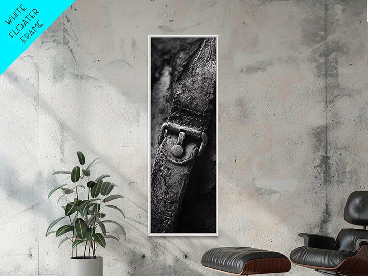 Leather Strap, Worn Texture, Rustic Detail, Framed Canvas Print, Industrial Wall Decor, Masculine Style, Close-Up Texture Art