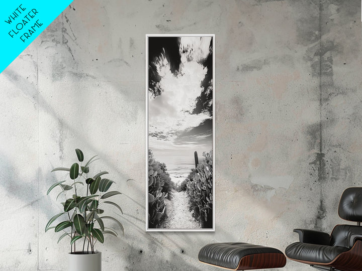 Ocean Pathway Cactus, Seaside Nature Trail, Coastal Vibes, Desert Beach Mix, Framed Canvas Print, Entryway Art, Nature Lover Gift