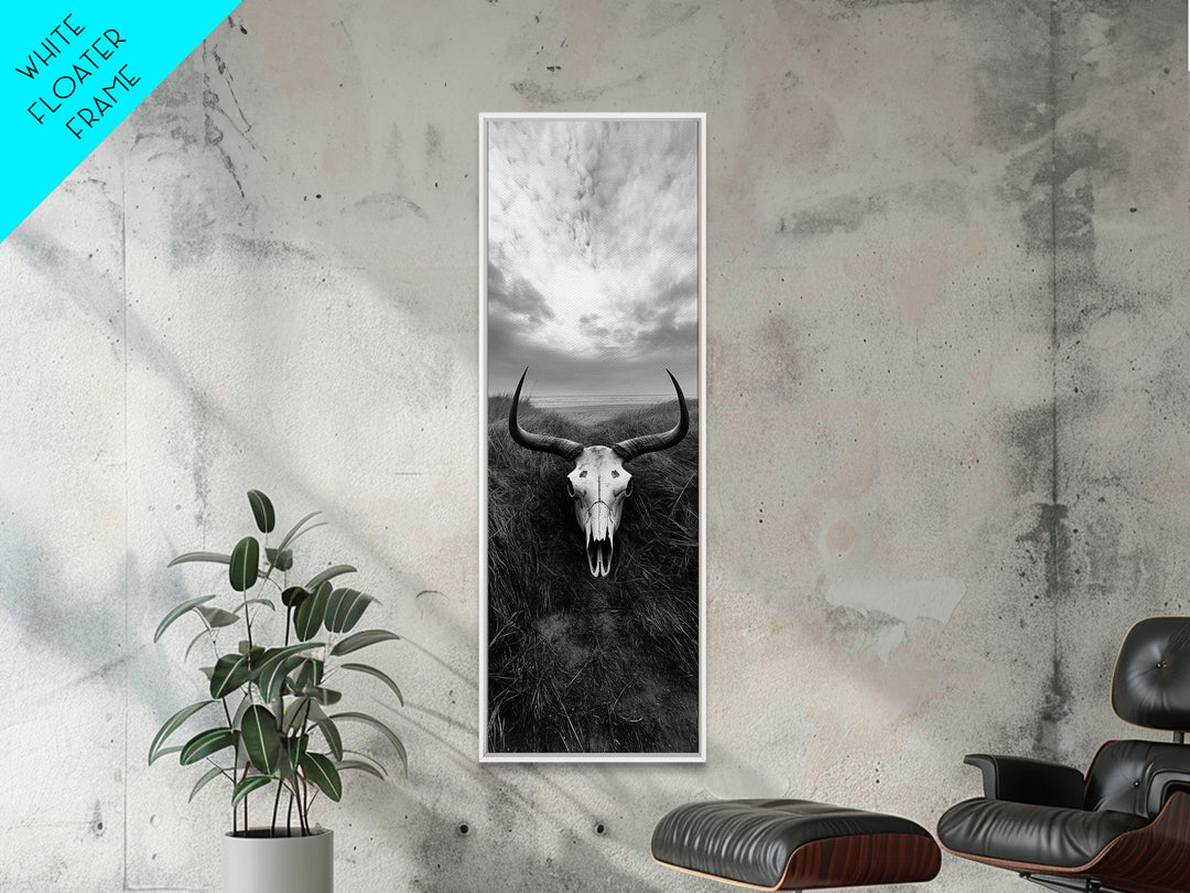 Skull Art, Wild West, Rustic Prairie, Nature Remains Framed Canvas Print, Farmhouse Wall Art, Cowboy Western Bedroom Decor, Office Wall Art
