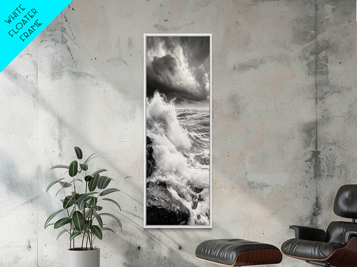 Stormy Sea, Crashing Waves, Ocean Fury, Nature Power Framed Canvas Print, Moody Living Room Wall Art, Dramatic Coastal Decor, Office Art