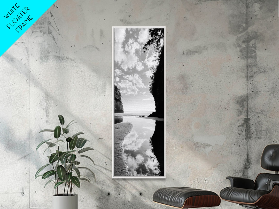 Tidepool Reflection, Ocean Mirror, Seaside Tranquility, Coastal Landscape, Framed Canvas Print, Spa Bathroom Wall Art, Minimalist Decor