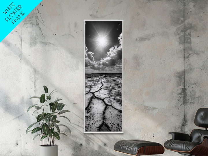 Cracked Earth, Sunburst Sky, Natural Texture, Desert Landscape, Framed Canvas Print, Rustic Decor, Earth Tone Art, Office Wall Art