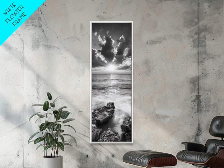 Rocky Sea, Glowing Horizon, Soft Waves, Twilight Sky, Canvas Print, Coastal Art, Living Room Wall Art, Seaside Modern Decor