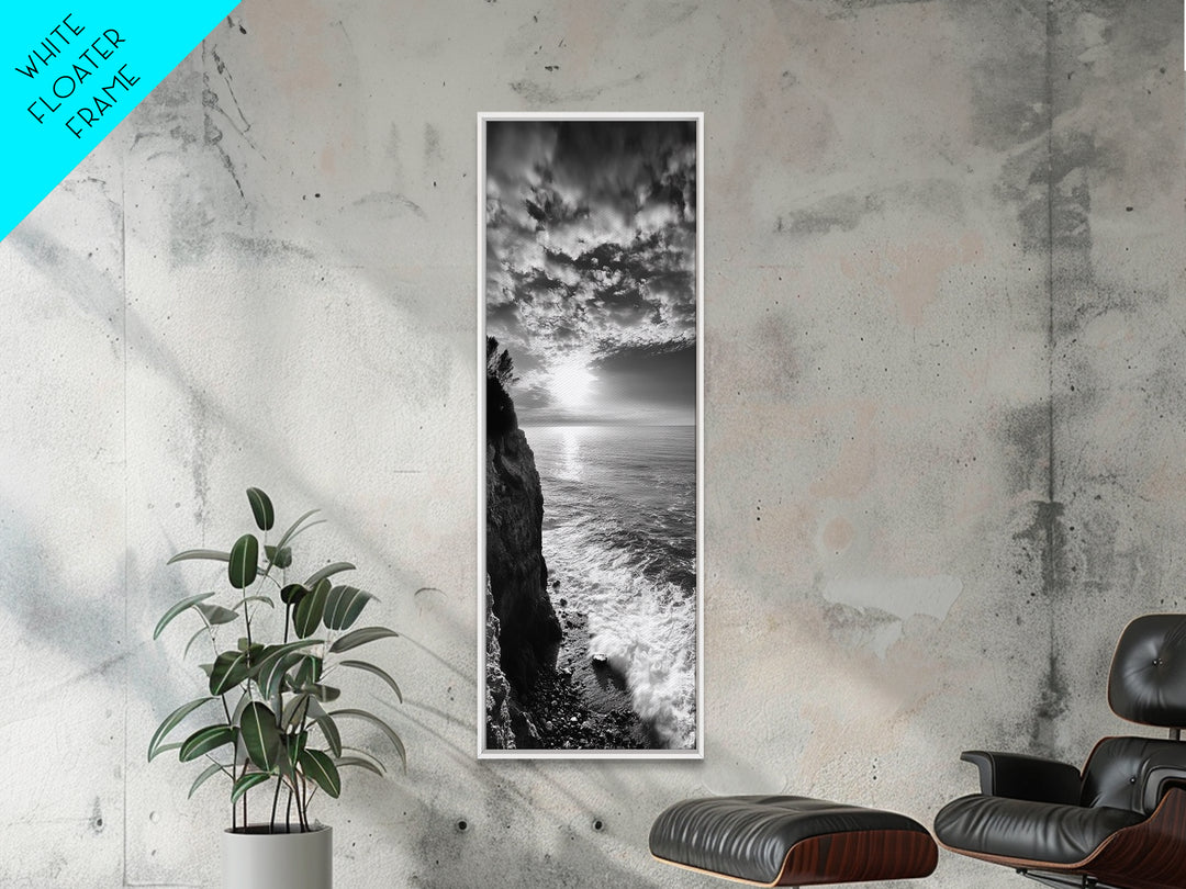 Cliff Edge, Ocean Breeze, Golden Hour, Scenic Overlook, Framed Canvas Print, Landscape Photography, Hallway Wall Art, Boho Style