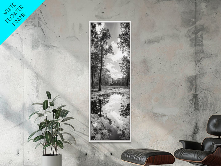 Reflective Forest, Nature Calm, Monochrome Trees, Peaceful Swamp, Framed Canvas Print, Rustic Cabin Decor, Moody Wall Art, Entryway Print