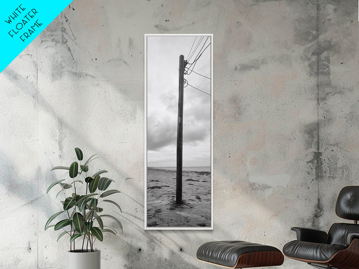 Utility Pole, Coastal Wires, Industrial Sky, Power Lines, Framed Canvas Print, Minimalist Photography, Loft Wall Art, Urban Decor