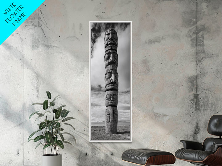 Totem Pole, Tribal Faces, Historic Symbolism, Canvas Print, Cultural Wall Decor, Office Wall Art, Rustic Museum Style Photography