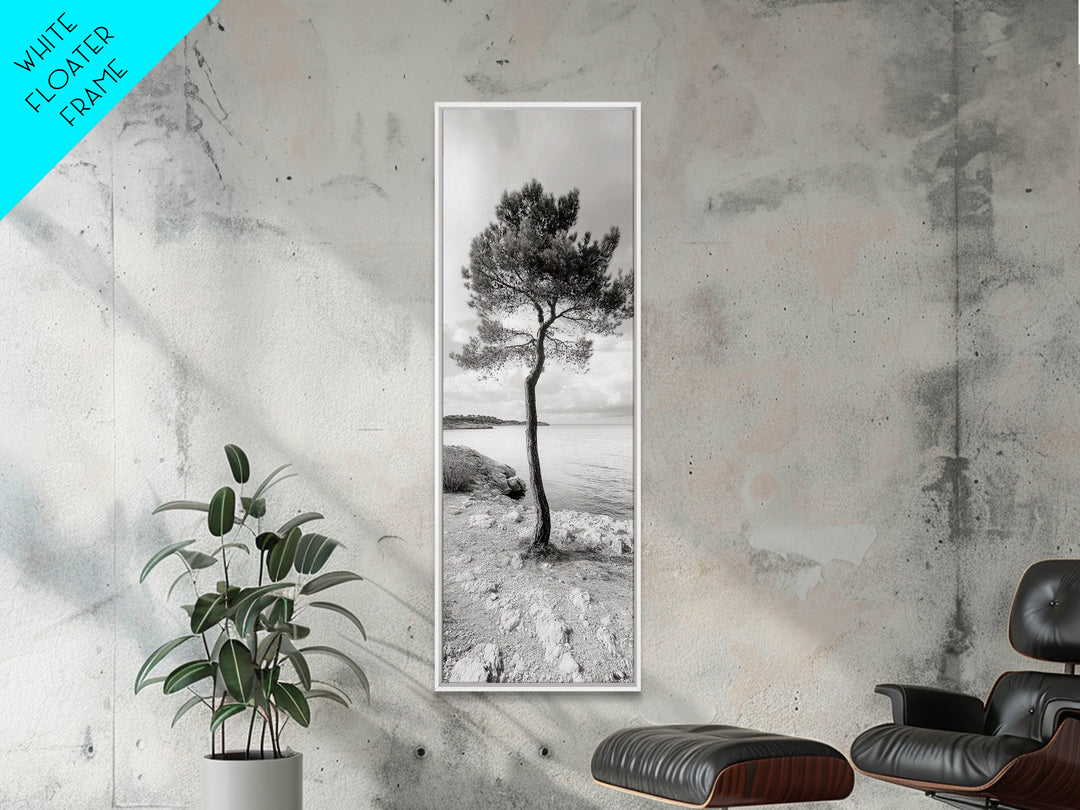 Coastal Tree, Seaside Calm, Lone Pine, Framed Canvas Print, Neutral Wall Art, Minimalist Decor, Nature Inspired Bedroom Print