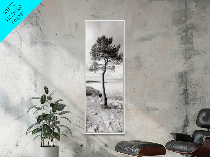Coastal Tree, Seaside Calm, Lone Pine, Framed Canvas Print, Neutral Wall Art, Minimalist Decor, Nature Inspired Bedroom Print
