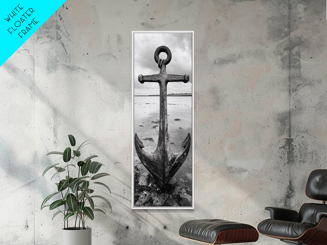 Nautical Anchor, Coastal Vibes, Marine Decor, Ocean-Inspired, Bold Statement, Framed Canvas Print, Entryway Wall Art, Rustic Beach Style