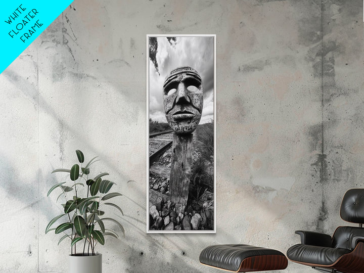 Tribal Mask, Railway Art, Abstract Face, Canvas Print, Surreal Wall Art, Eclectic Living Room Decor, Boho Urban Art, Monochrome Photography